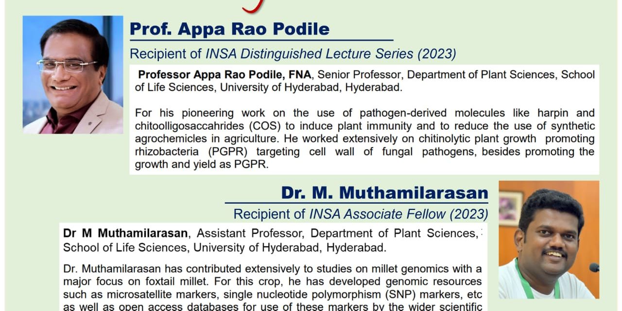 INSA honours Prof. Appa Rao Podile and Dr. M. Muthamilarasan