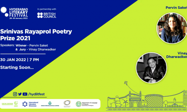Felicitating Pervin Saket, the winner of the Srinivas Rayaprol Poetry Prize 2021 at the Hyderabad Literary Festival 2022