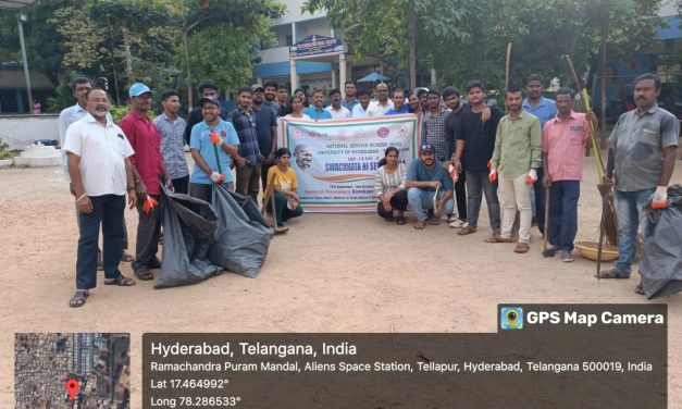 NSS undertakes clean up drive at Zilla Parishad High School in Tellapur