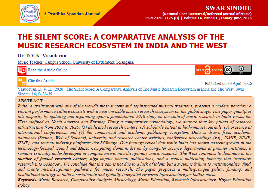 The Silent Score: Campus School Faculty Dr. D.V.K. Vasudevan Publishes Comparative Study on India’s Music Research Ecosystem