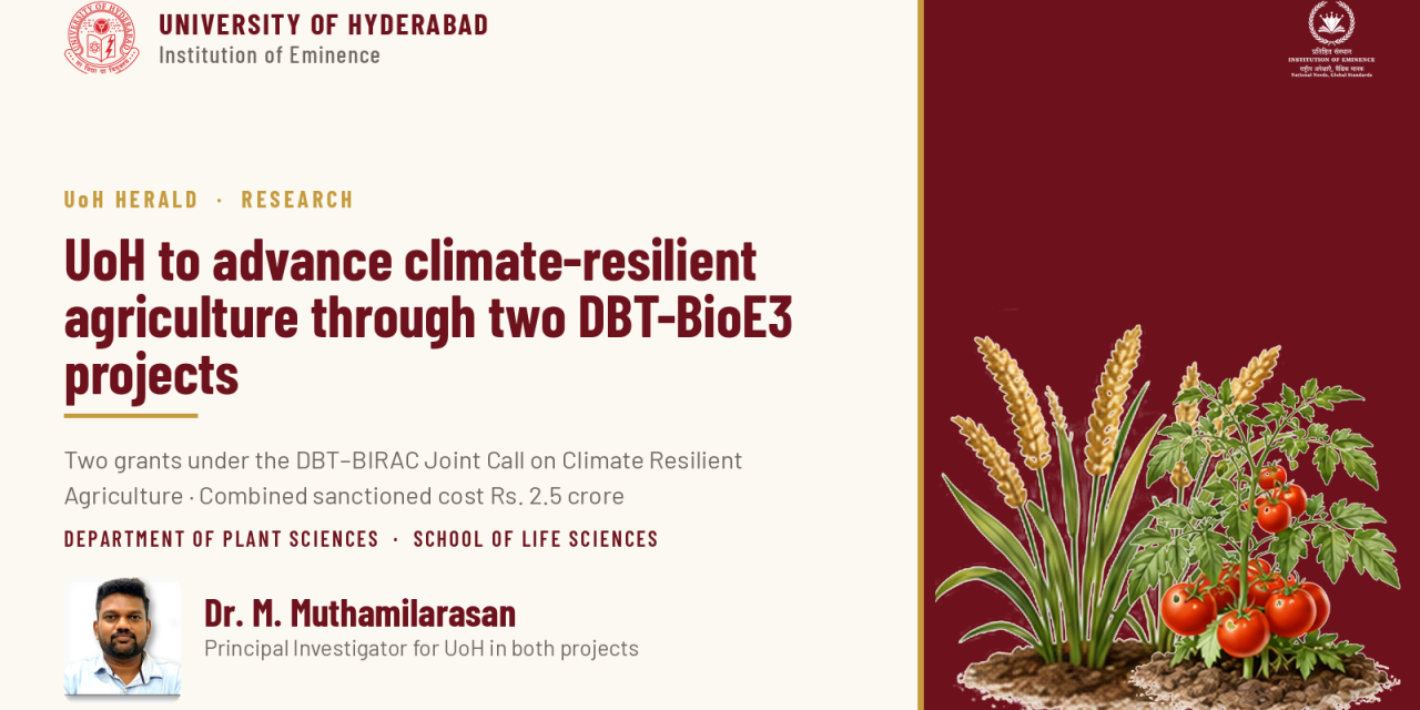 UoH to Advance Climate-Resilient Agriculture through Two DBT-BioE3 Projects