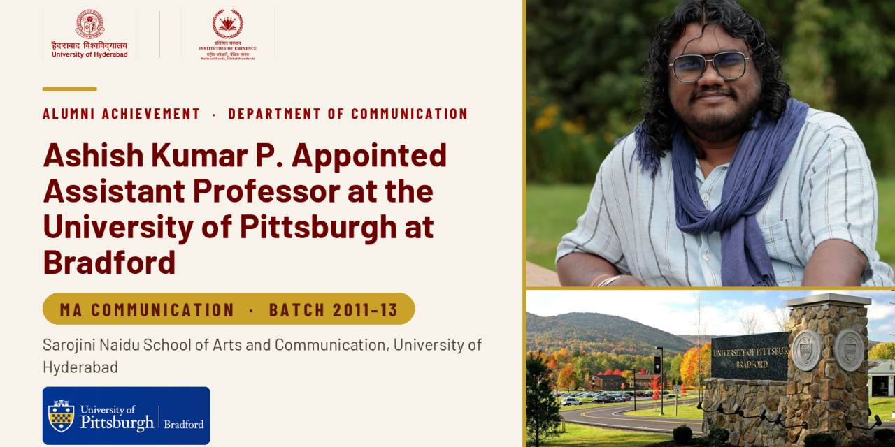 Alumnus Ashish Kumar P Appointed Assistant Professor at the University of Pittsburgh at Bradford